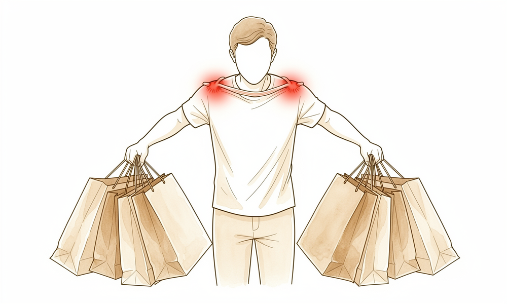 A hand-drawn illustration of a worn arthritic AC joint at the top of the shoulder.