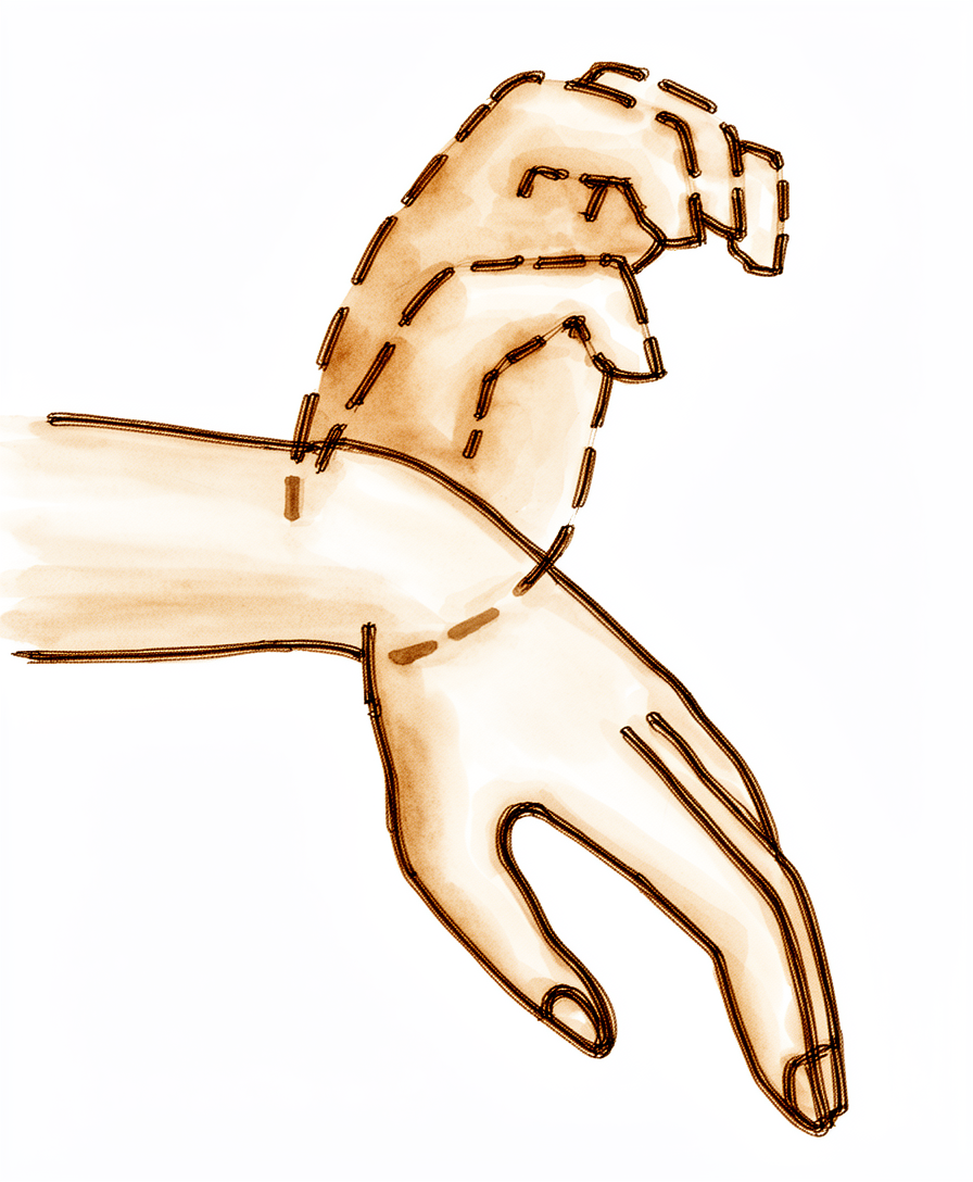 Resting on the elbow with fingers relaxed, the wrist bends forward and backwards.