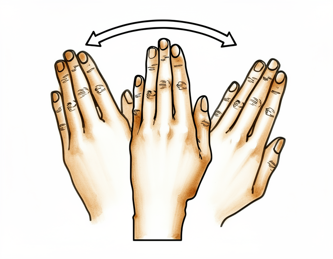 Hand on a flat surface moving side to side towards the thumb and the little finger.