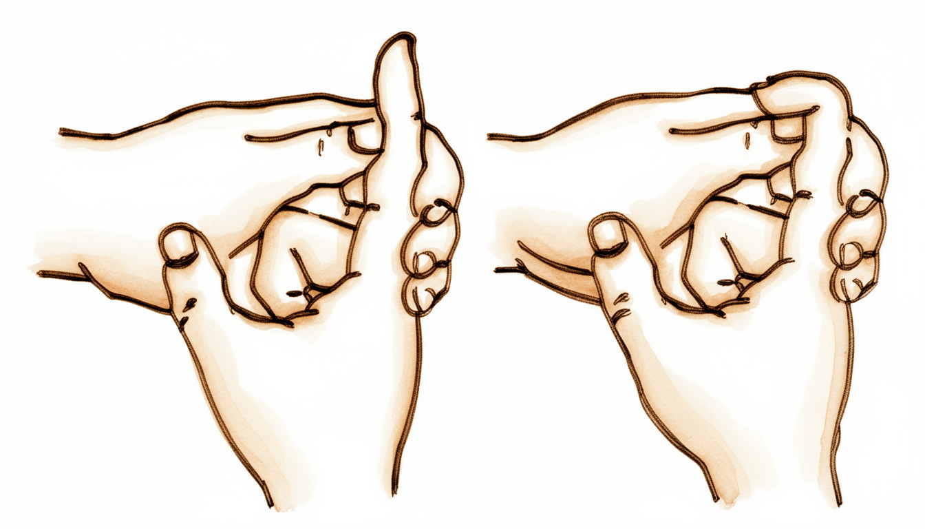 The other hand supports below the end joint crease while the end joint bends.