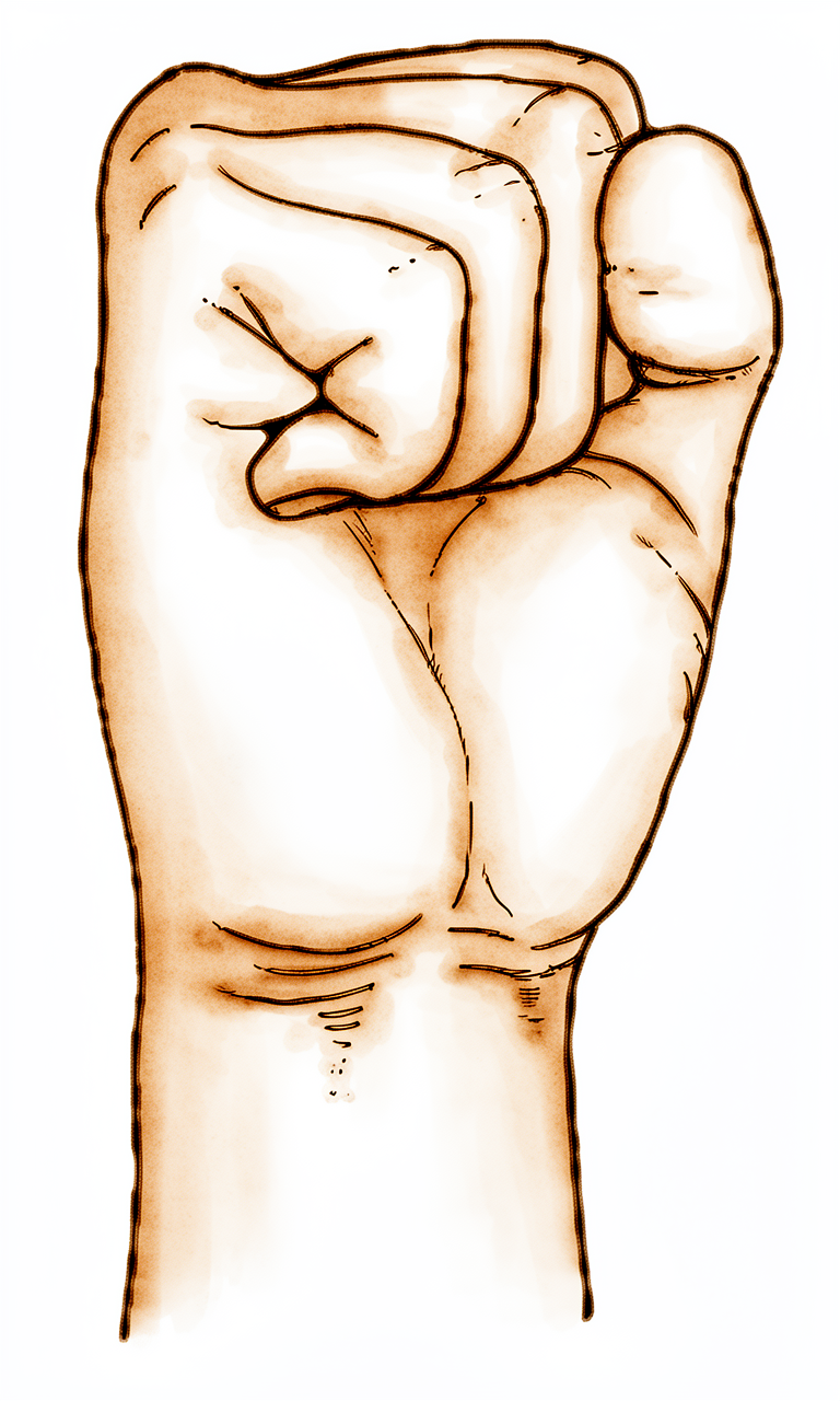 The other hand gently curling the operated finger fully into the palm to bend the finger joints, with the finger muscles relaxed.