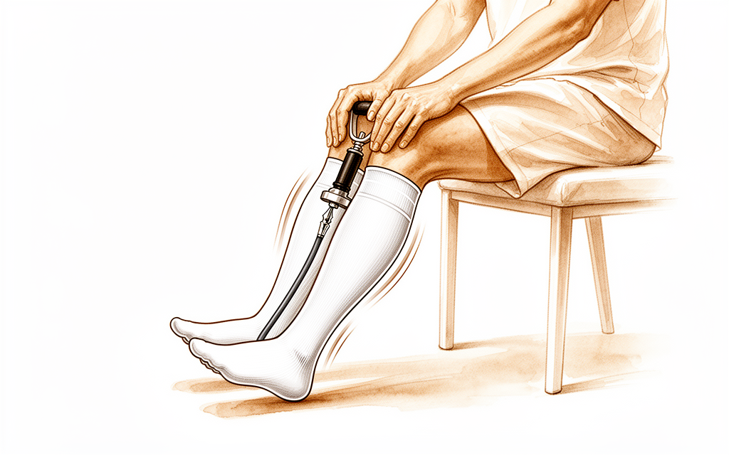 Illustration of a person pumping the ankle while wearing a compression stocking.