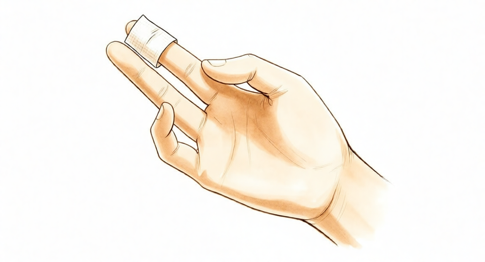 A hand-drawn illustration of an injured fingertip.