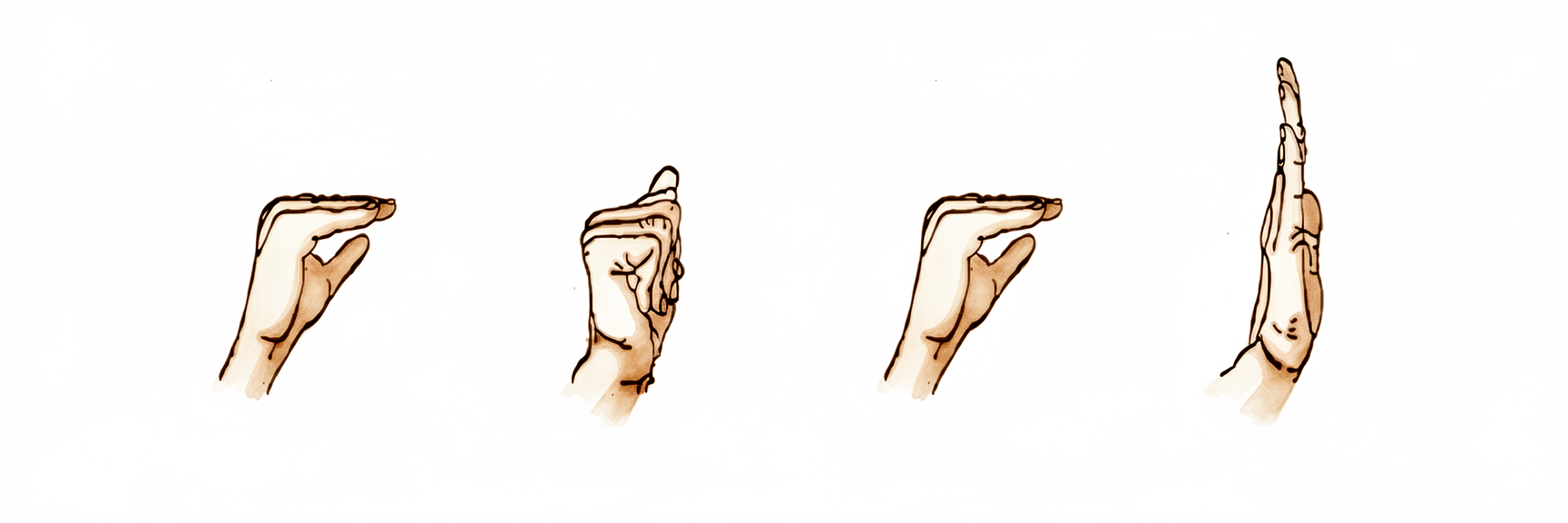 The hand making an intrinsic-plus shape: the big knuckles bent while the smaller finger joints stay straight, like a tabletop or flat hand bent at the knuckles.