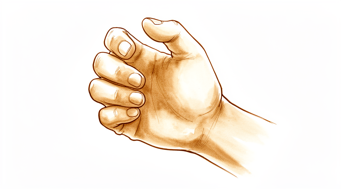 A hand with swollen knuckle joints.