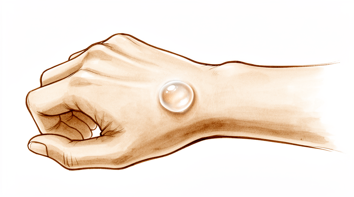 The back of a wrist with a smooth round ganglion cyst.