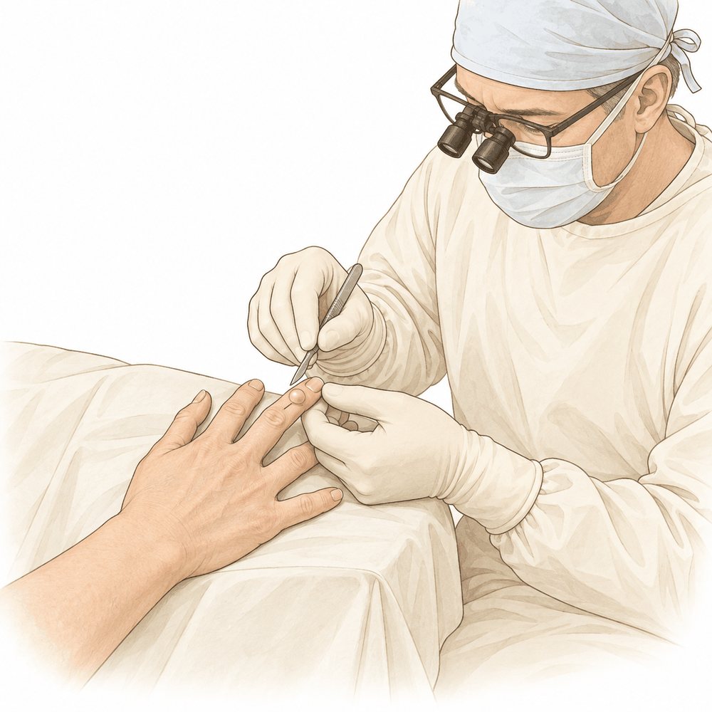 Illustration: Mucous Cyst Excision (with Local Flap)