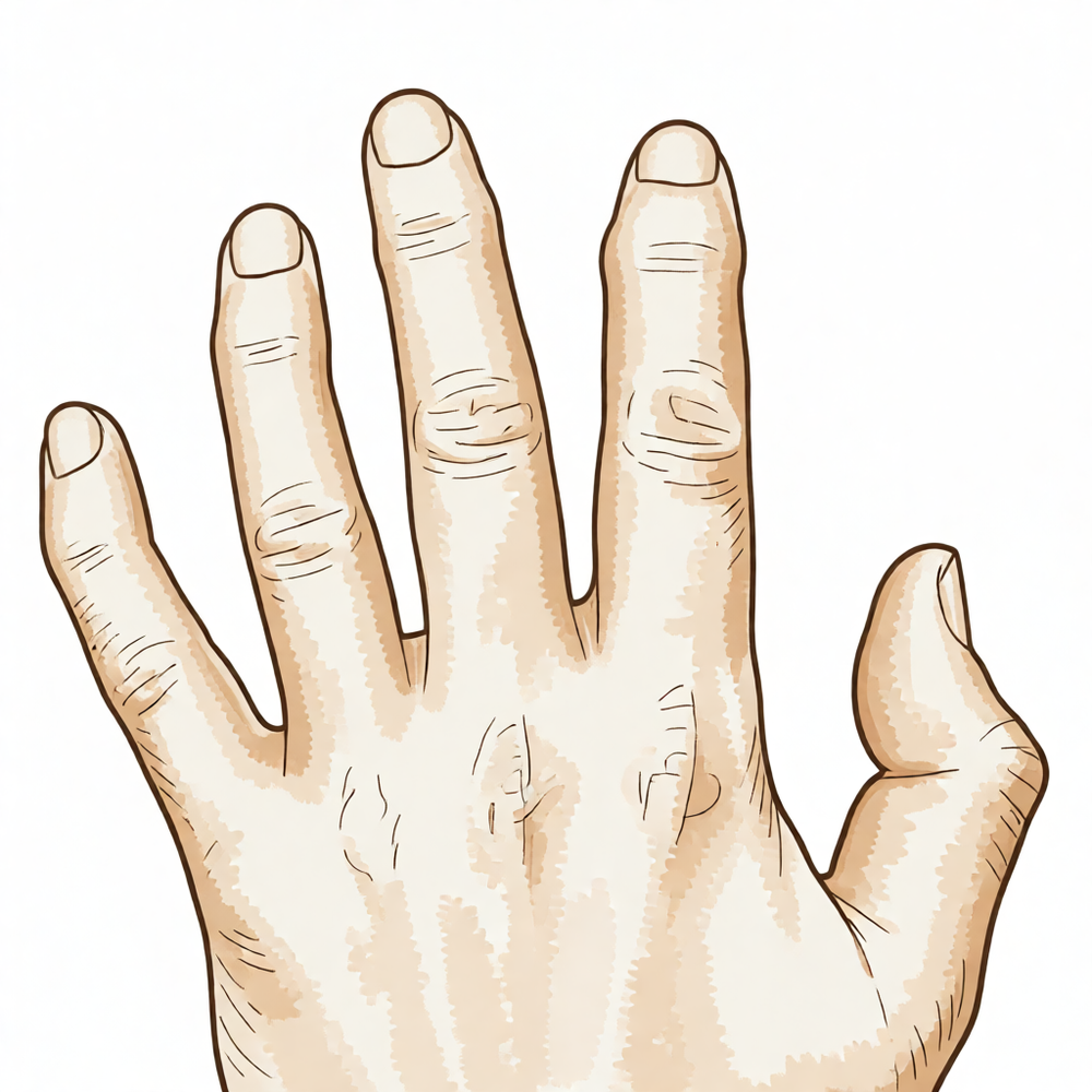 A hand-drawn illustration of a worn arthritic middle-finger joint.