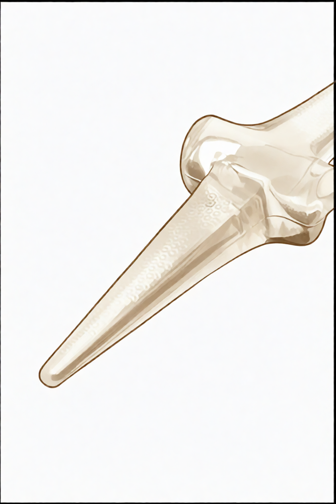 A hand-drawn illustration of a middle-finger joint replacement implant.