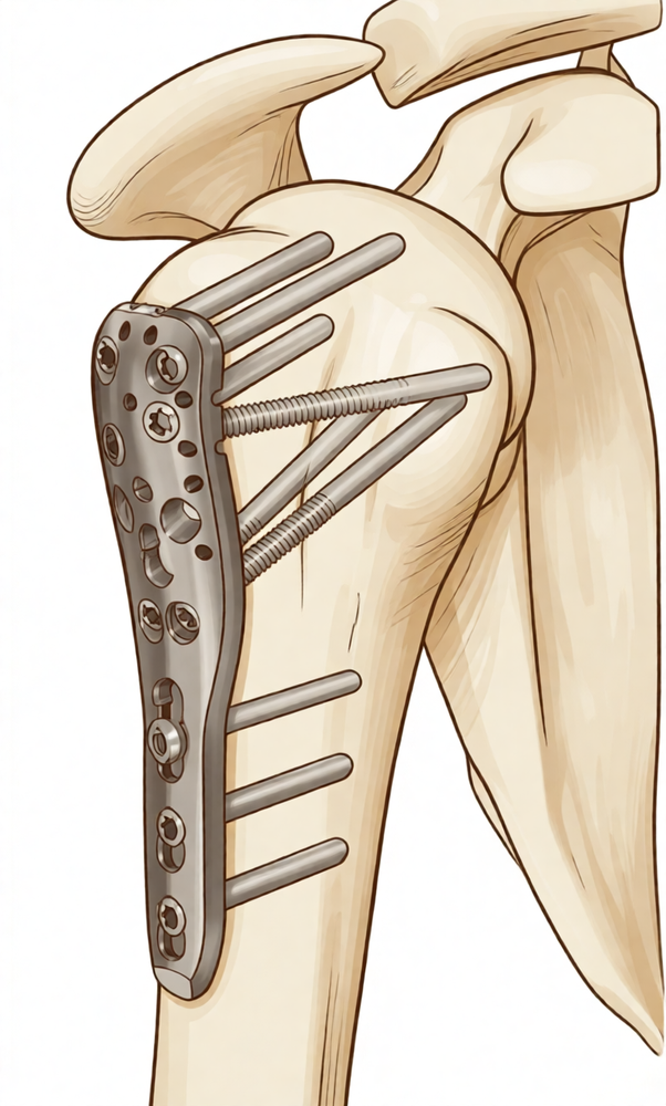 Illustration of a fracture of the upper arm bone near the shoulder.