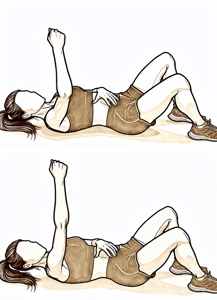 Lying on the back, reaching the arm straight up and punching towards the ceiling so the shoulder blade lifts off.