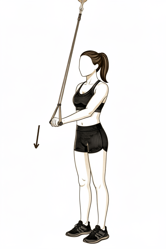 Straightening the elbow against a resistance band held overhead or to the side.