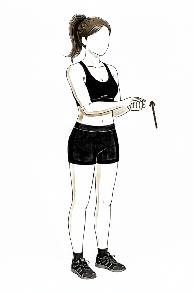 Pressing into the hand to tense the biceps without the elbow moving.