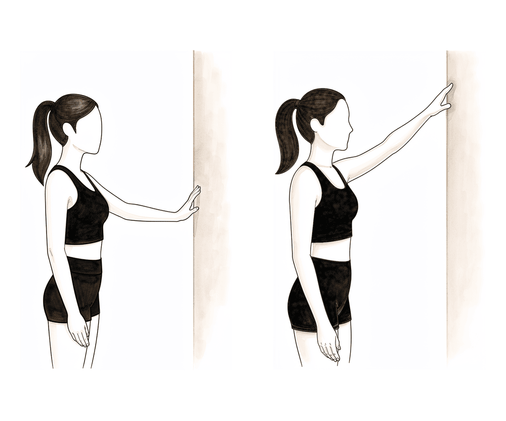 Facing a wall, walking the fingers of the operated hand up the wall to raise the arm.
