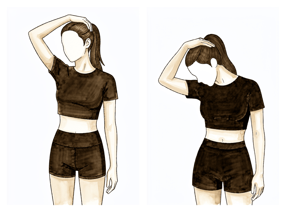 Bring the nose down towards the armpit using the other arm.