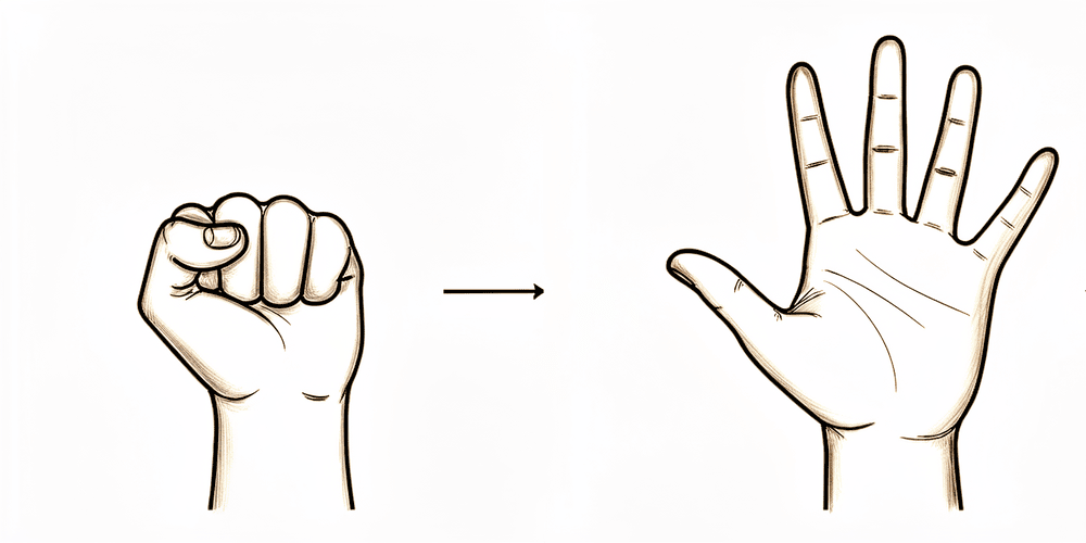 Make a fist, then open the hand fully.