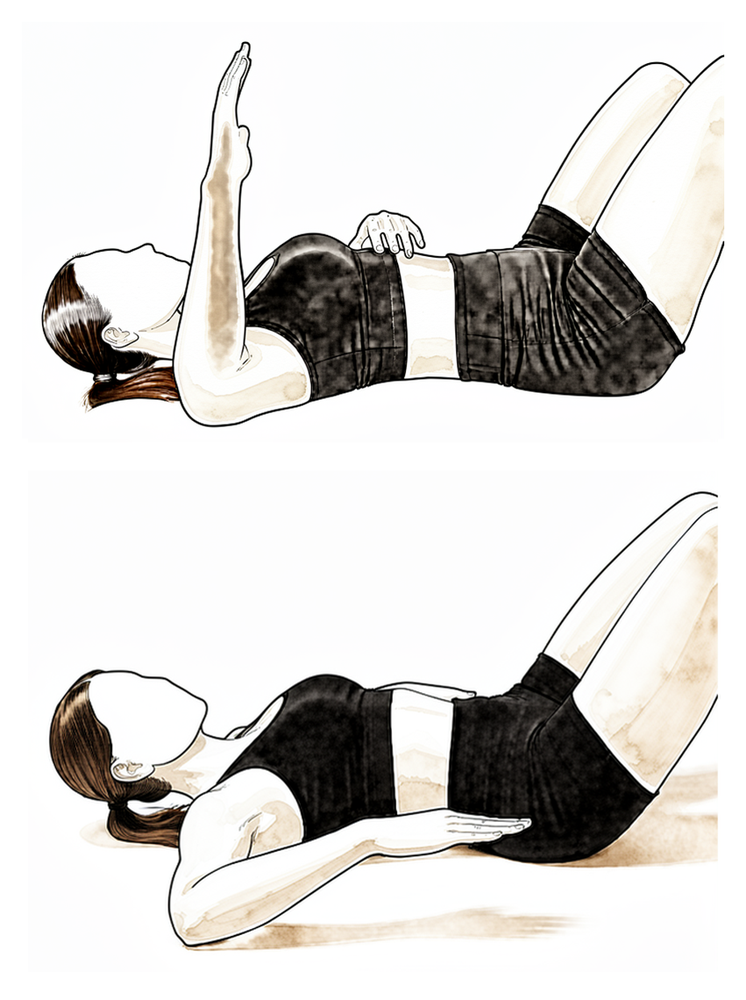 Arm out to the side at shoulder height, elbow bent, the forearm rotating up and down.