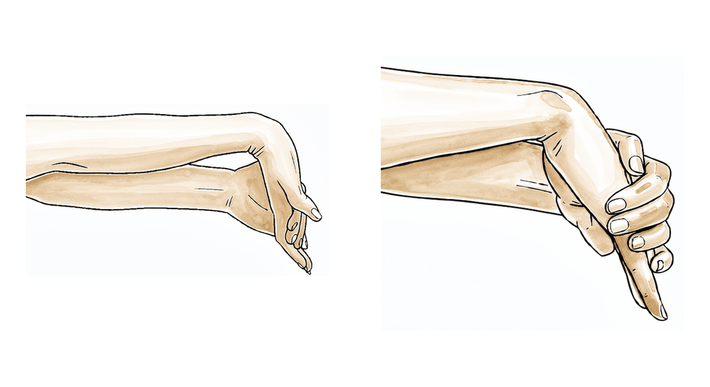 Bend the wrist forwards, backwards and side to side.