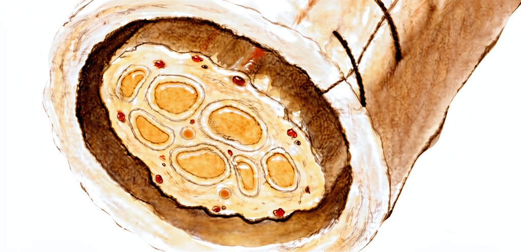Cross-section illustration of a repaired nerve inside a protective collagen wrap.