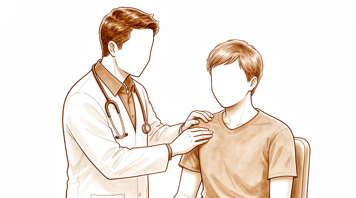 Illustration of a torn rotator cuff tendon pulled away from the top of the upper arm bone.