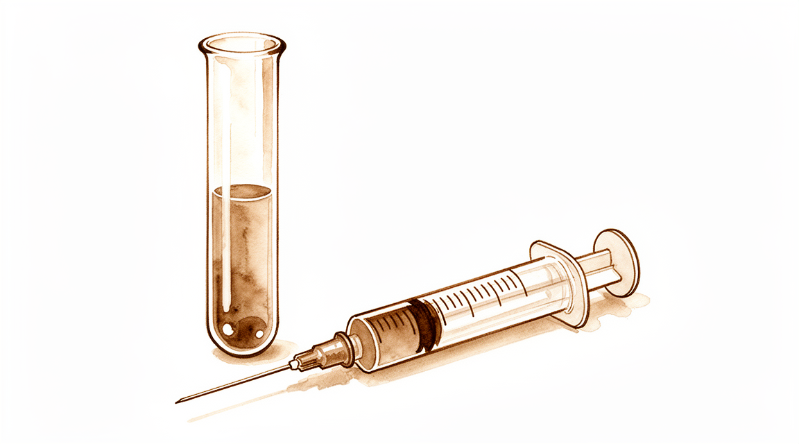 A test tube next to a syringe.