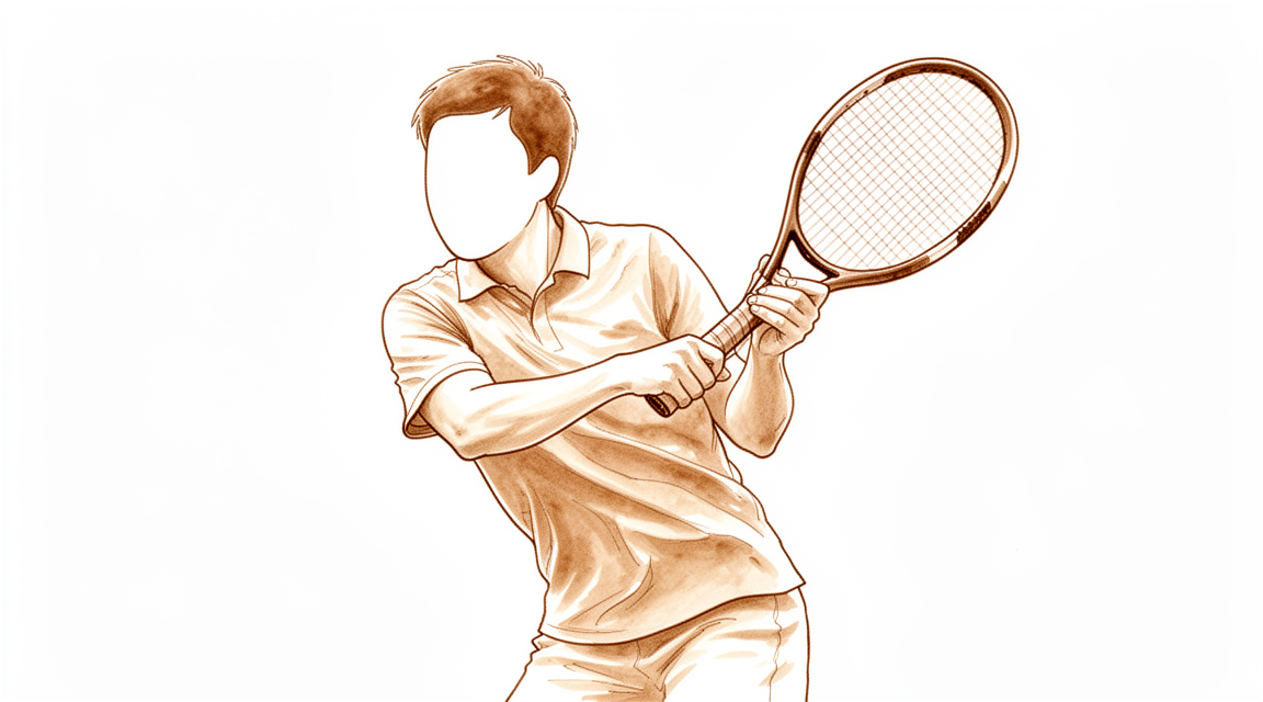 A hand-drawn illustration of a faceless person playing a tennis backhand.