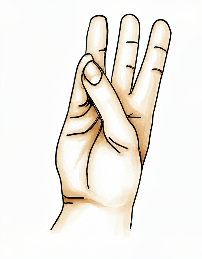 Touch the tip of the thumb to the tip of the index finger and hold.