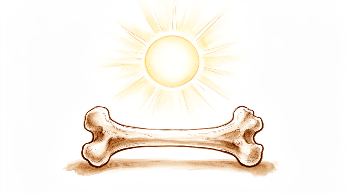 A sun shining over a bone.